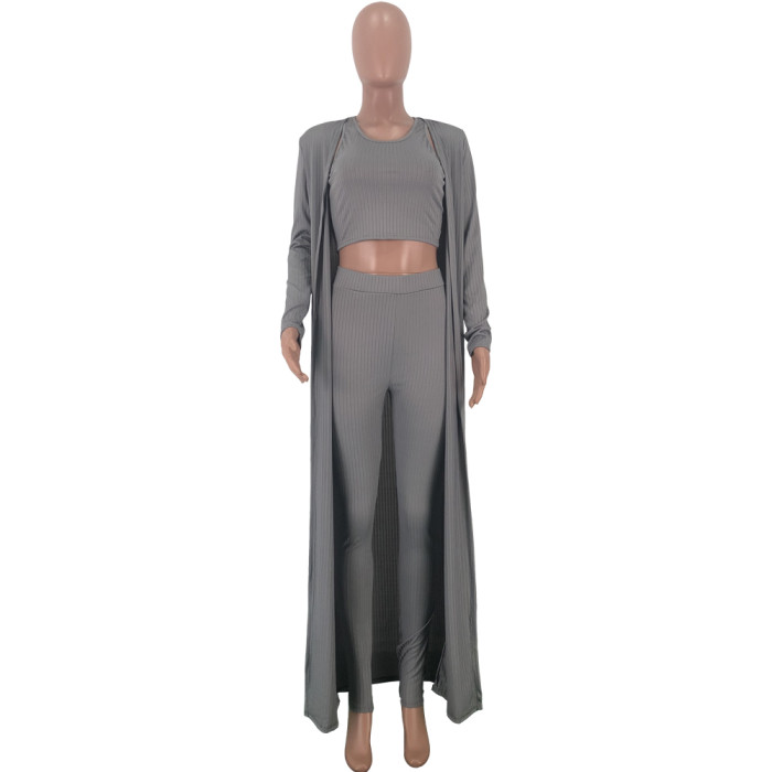 Solid Color Three Piece Knitted Pants Set