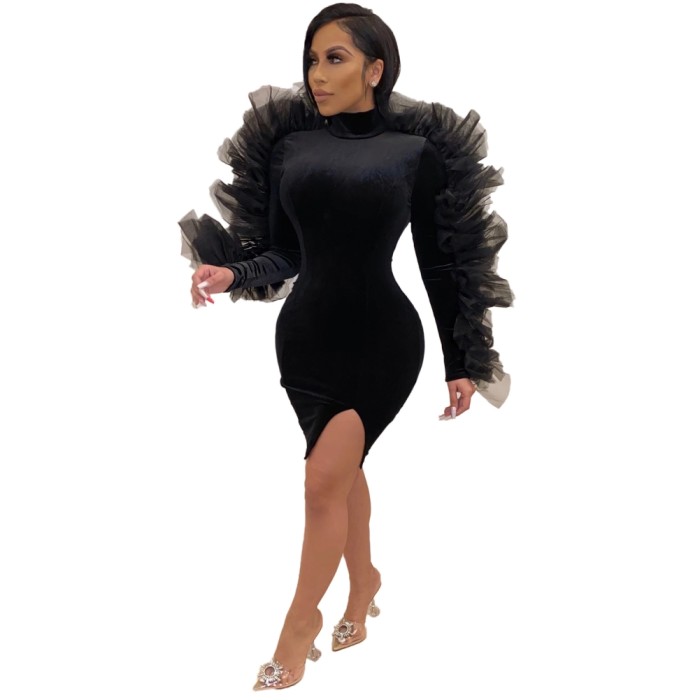Black Sexy Slit Unique Bodycon Dress