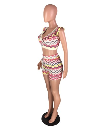 Colorful Wavy Crop Top and Shorts Set