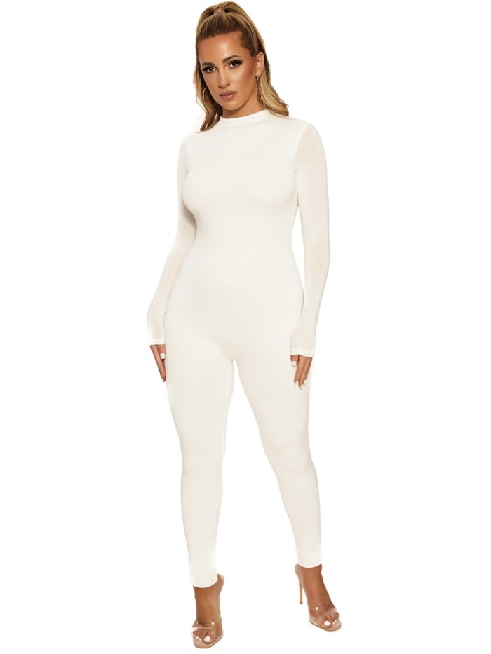 Solid Color Long Sleeve Fitness Jumpsuit