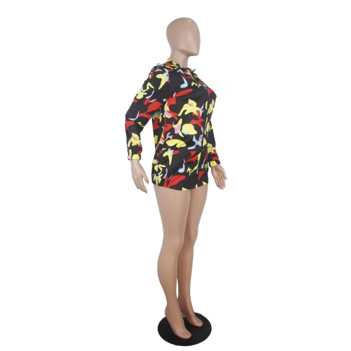 Camou Print Long Sleeve Hoody Jacket