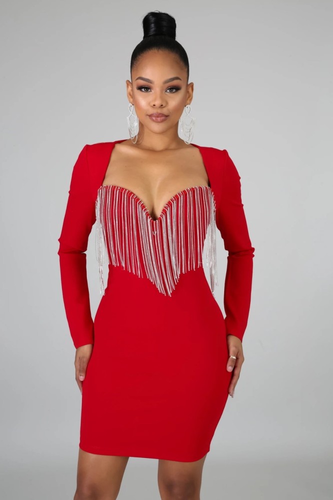 Sexy Long Sleeves Fringe Party Dress