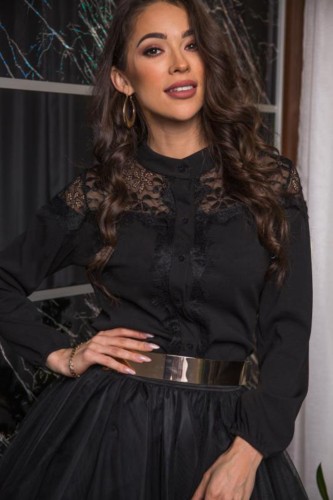 Black Lace Long Sleeve Elegant Blouse