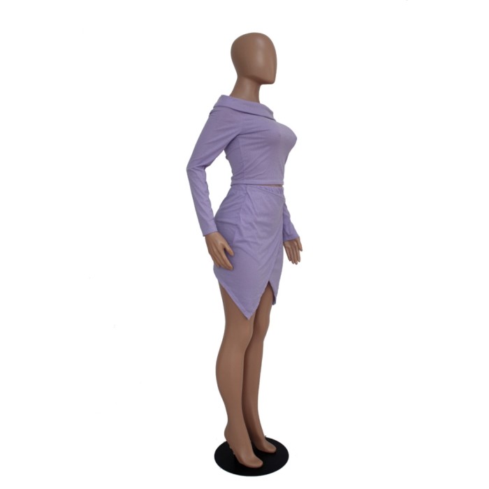 Solid Color Sexy Crop Top and Wrapped Skirt