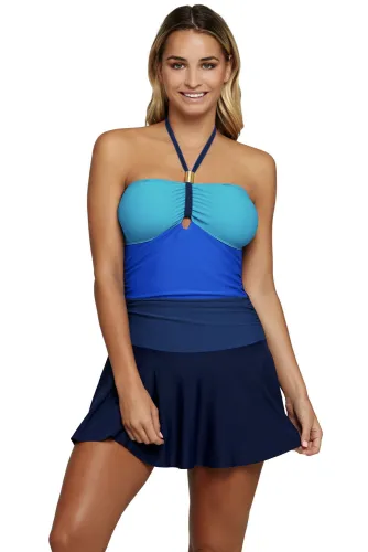 Blue Color Gradient Sweet Halter Swimdress