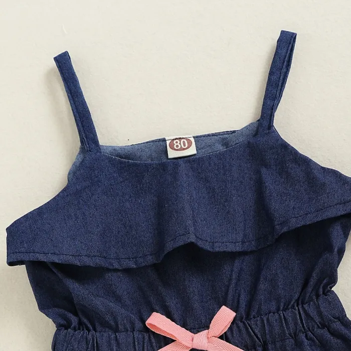 Kids Girl Summer Denim Straps Rompers