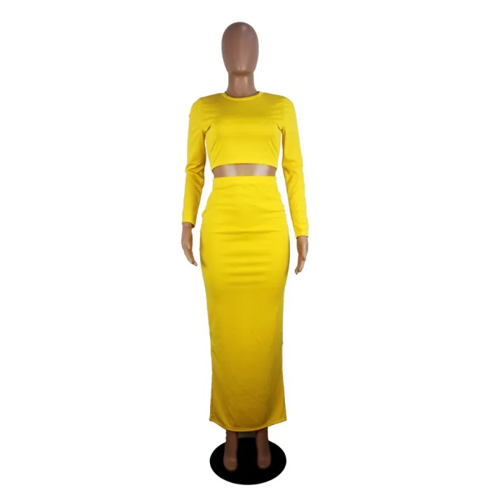 Solid Color Sexy Curvy Crop Top and Pencil Skirt