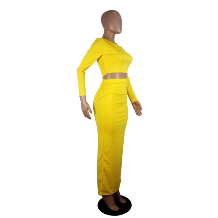 Solid Color Sexy Curvy Crop Top and Pencil Skirt