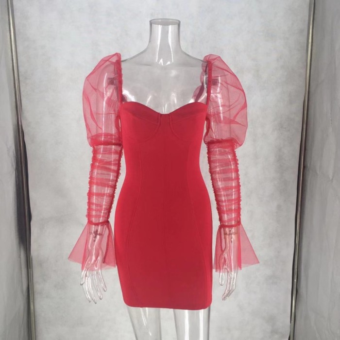 Sexy Vintage Party Dress with Mesh Sleeves