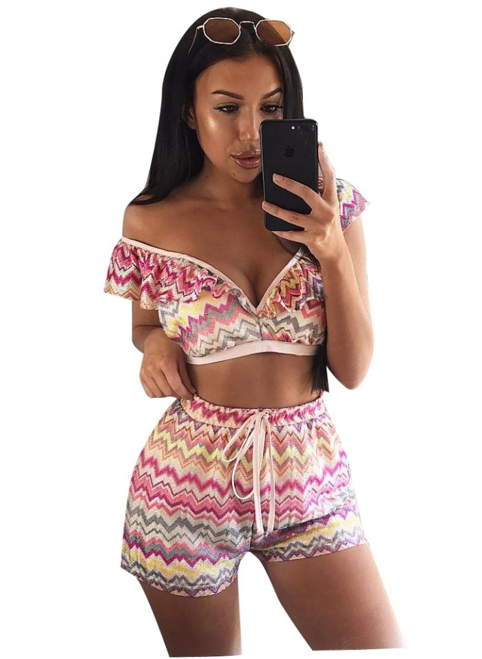 Colorful Wavy Crop Top and Shorts Set