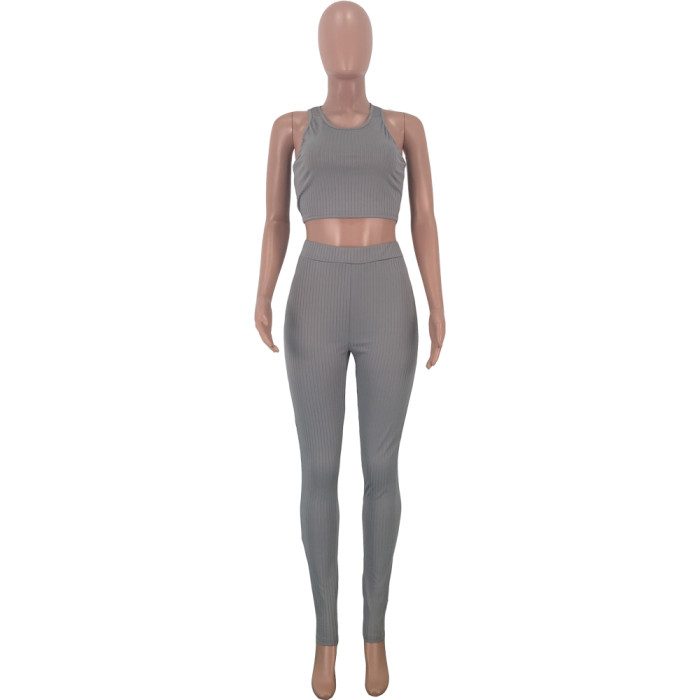 Solid Color Three Piece Knitted Pants Set