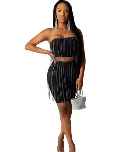Sexy Strapless Two Piece Chains Party Dress