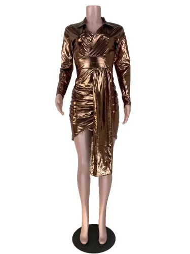 Sexy Metallic Irregular Party Dress with Sleeves