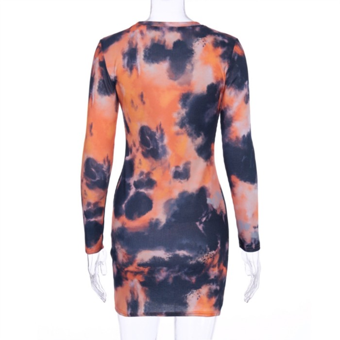 Sexy Long Sleeves Batik Bodycon Dress