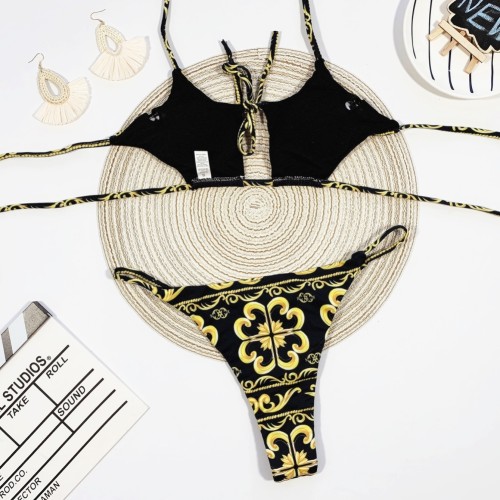Print Retro Two Piece Halter Swimwear