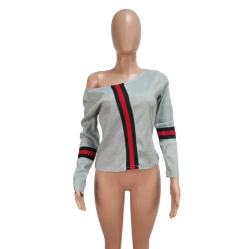 Bat Sleeving Stripes Long Sleeve Shirt with Slash Shoulder