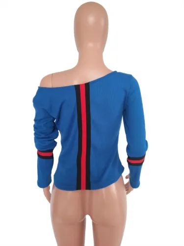 Bat Sleeving Stripes Long Sleeve Shirt with Slash Shoulder