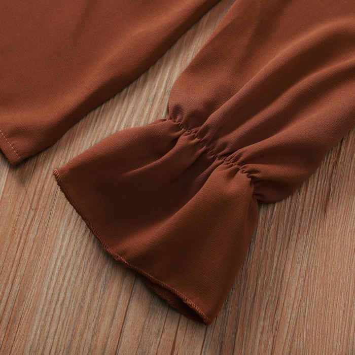 Solid Color Ruffles Vintage Blouse with Sleeves
