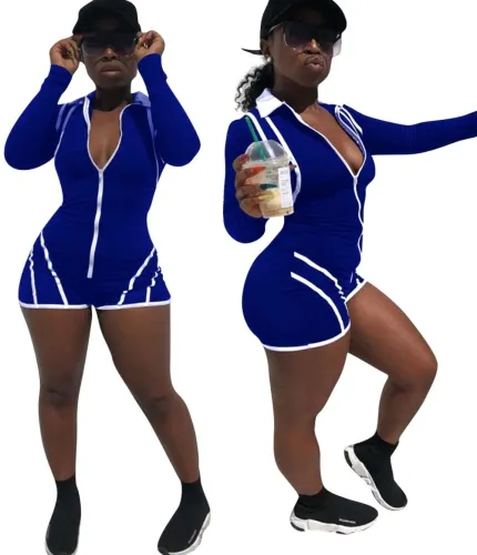 Sports Zipper Up Long Sleeve Bodycon Rompers