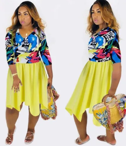 Print Upper Irregular A-Line Dress
