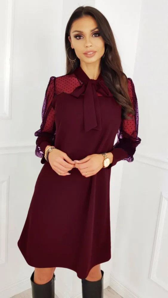 Red Polka Print Long Sleeve A-Line Dress