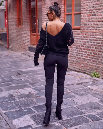 Black Multi-Way Sweaters with Lace Sleeves