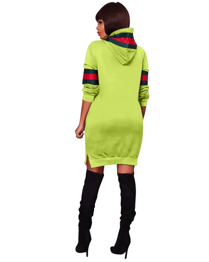 Striped Print Long Sleeve Hoody Dress