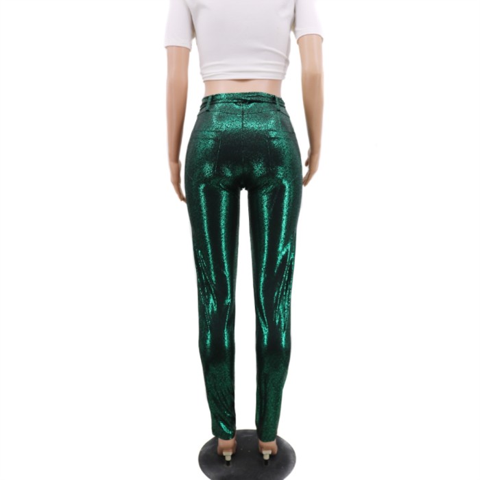 Sequins Green High Waist Party Pants