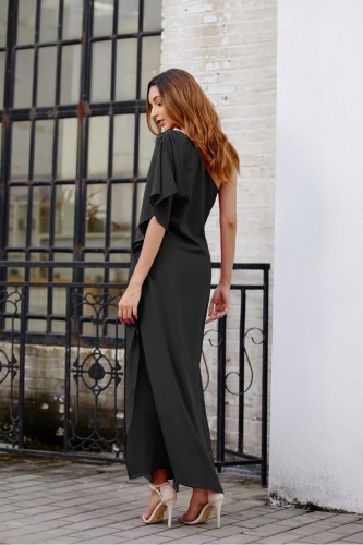 Summer Solid Color One Shoulder Slit Long Dress