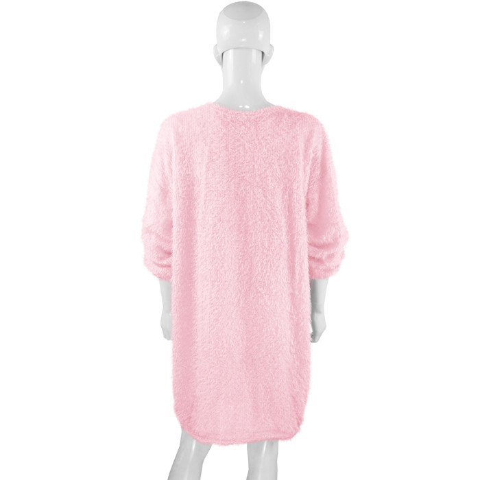 Solid Color O-Neck Long Sleeve Plush Dress