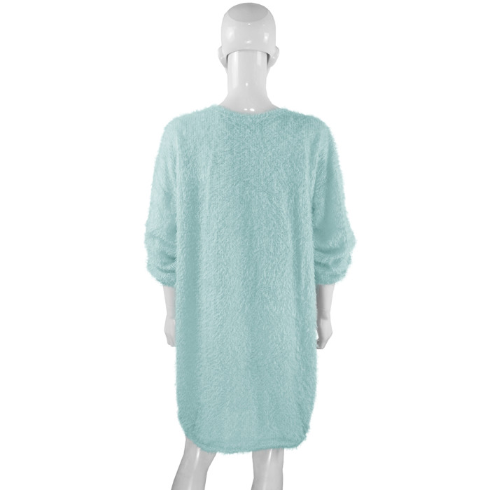 Solid Color O-Neck Long Sleeve Plush Dress