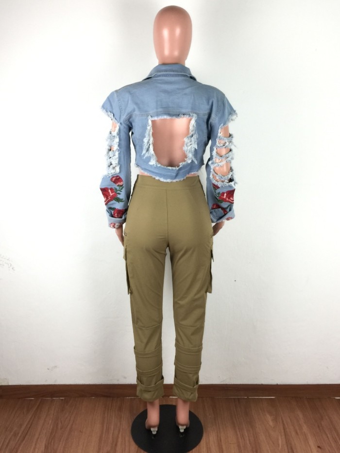 Army Green High Waist Casual Trousers