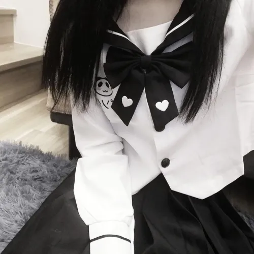 Sweet Panda Embroidery Navy Collar JK Uniform Two Piece Set SS0541