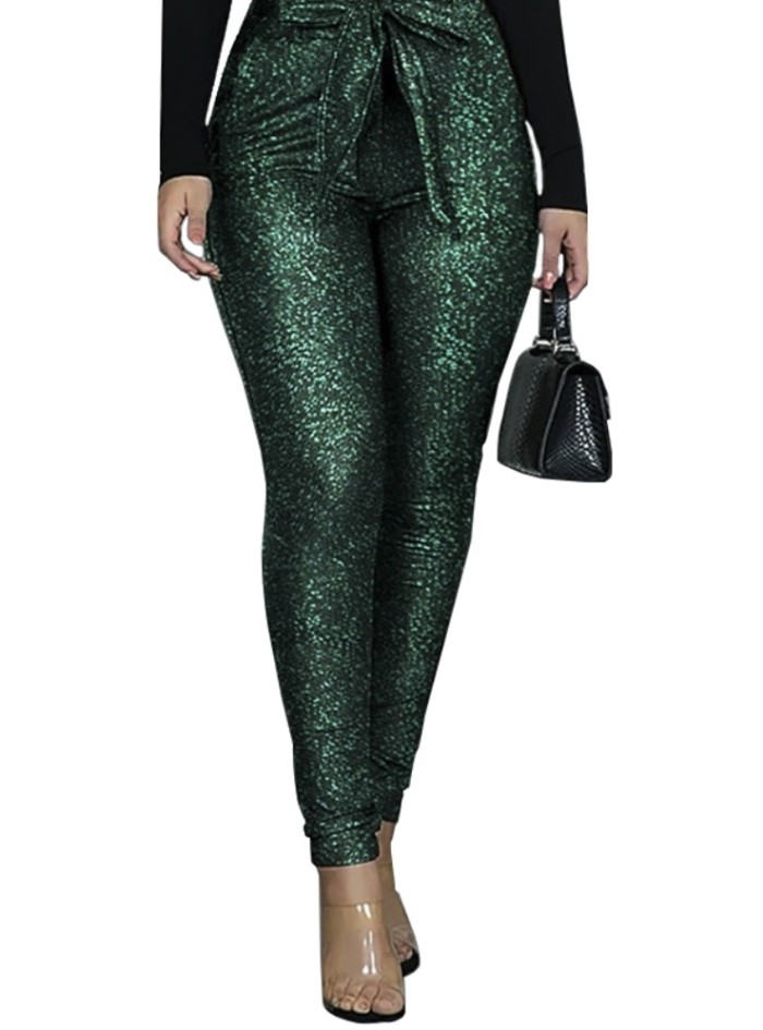 Sequins Green High Waist Party Pants