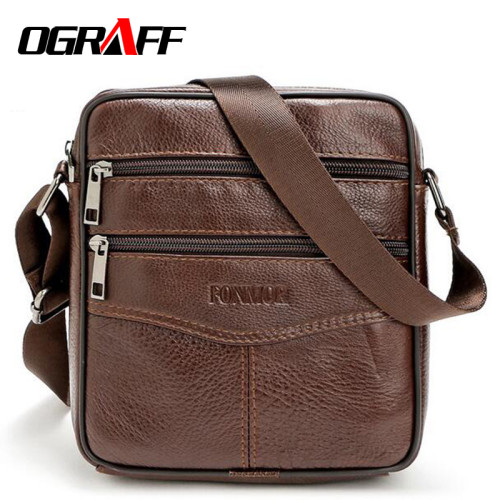 OGRAFF Men messenger bags luxury genuine leather men bag designer high quality shoulder bag casual zipper office bags for men