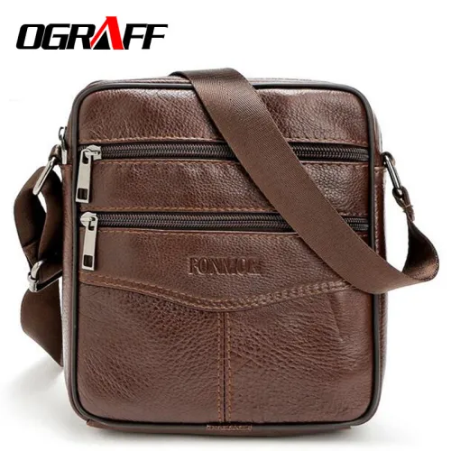 OGRAFF Men messenger bags luxury genuine leather men bag designer high quality shoulder bag casual zipper office bags for men