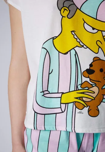 2017 women pajama sets with cute mr burns printed pyjamas sweet candy color stripped Simpson for ladies