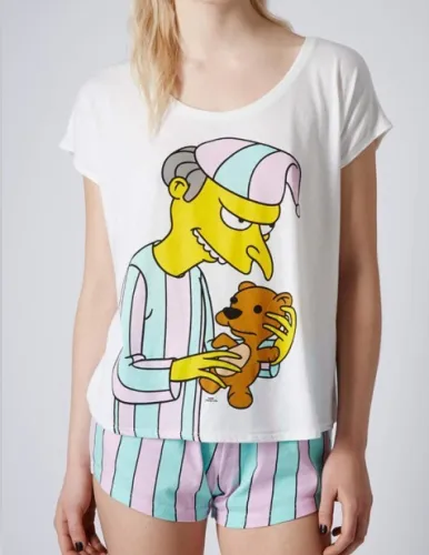 2017 women pajama sets with cute mr burns printed pyjamas sweet candy color stripped Simpson for ladies