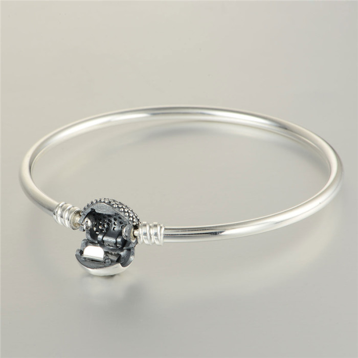 100% 925 Sterling SIlver Heart Bangles with Clear CZ Bracelets For Women Fits European Famous Brand Jewelry Accessories