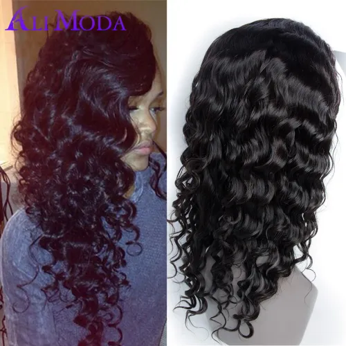 New ali moda Malaysian loose wave glueless lace wigs 8a unprocessed virgin hair lace front human hair wigs Malaysian virgin hair