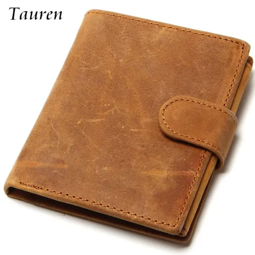 Men Wallets 100% Brand Vintage Designer Genuine Oil Wax Leather Cowhide Bifold Wallet Coin Purse Card Holder With Coin Pocket