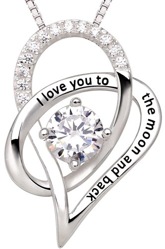 ALOV Jewelry Sterling Silver I Love You To The Moon and Back Love Heart Pendant Necklace