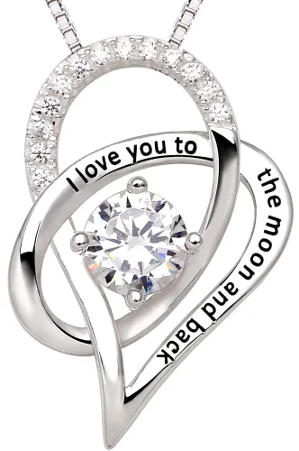 ALOV Jewelry Sterling Silver I Love You To The Moon and Back Love Heart Pendant Necklace
