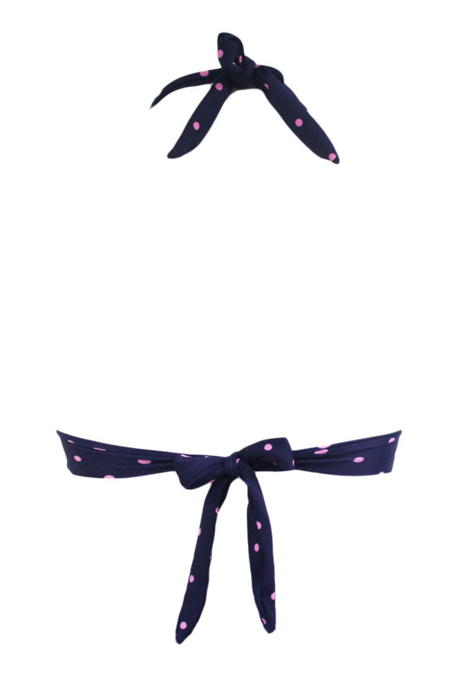 Polka Dot Print Retro Tie Front Bikini Top