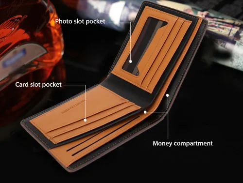 Guapabien 2016 men short wallets leather men business money purses vintage credit card photo holder male bifold clutch wallet