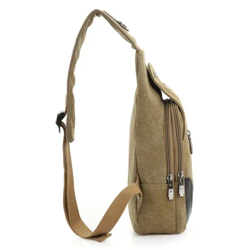 Cloth shake 2017 new casual Men's Canvas PU Leather Messenger Shoulder Back pack Sling Chest Bag