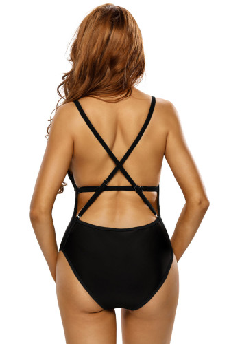 Contrast Trim Black Strappy Back One Piece Swimsuit