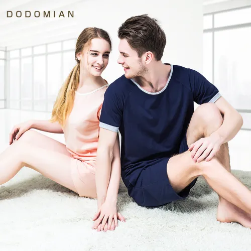 Cute Short Pajamas Sets for Lovers Casual Solid color Short Sleeve top+short Summer Nightwear Cotton PJS plus size M-XXL