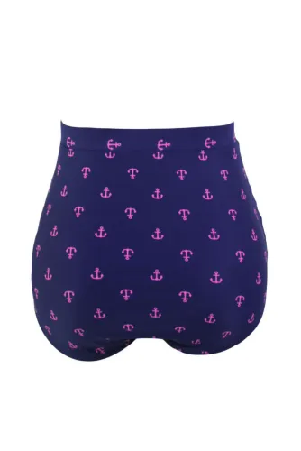 Anchor Print Navy Retro High Waist Swim Bottom