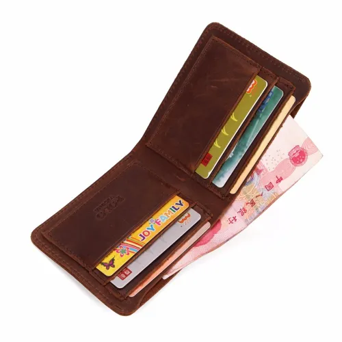VICUNA POLO Famous Brand Men's Genuine Leather Wallet Vintage Crazy Horse Leather Man Wallet Simple Design Money Clip Wallet Man